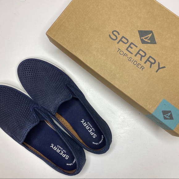 Sperry Shoes - Sperry memory foam seaside navy leather slip on 7